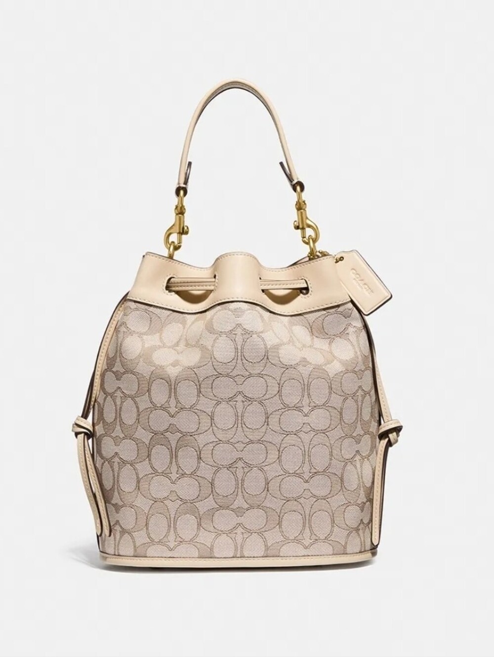 Coach Field Beige Signature Drawstring Bucket Bag